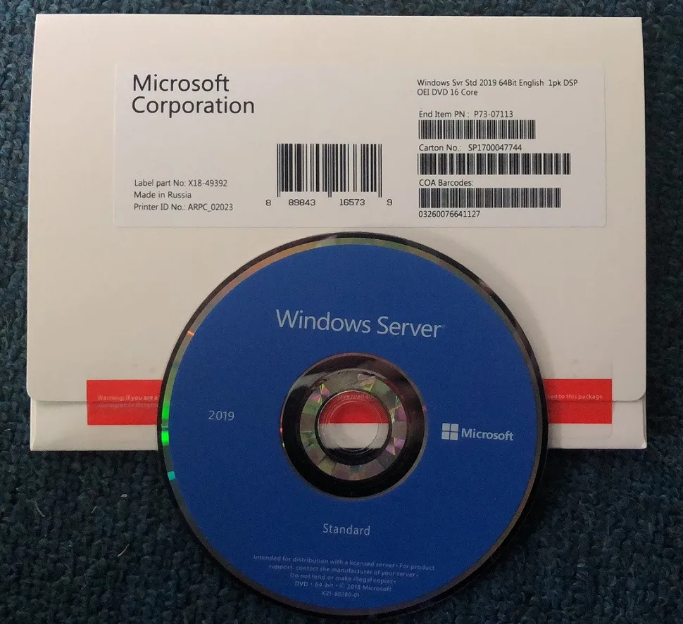 

Microsoft Windows Sever 2019 Standard 64 bits DVD oem package sever 2019 new license