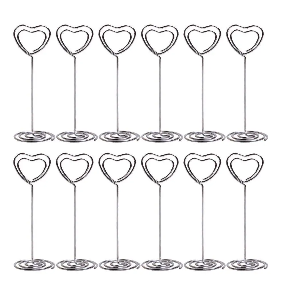 Stands Place Paper Menu Clips for Wedding 20 Pcs- Rose Gold 8.6 Inch Tall Heart Shape Photo Picture Note Holder with Key Ring Restaurant and Party Table Number Card Holders