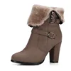 19B02 2019 Wholesale Snow Ankle Boot Winter Warm Round Toe Faux Suede Block Heel Lady Ankle Boots