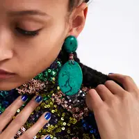 

Barlaycs 2019 Fashion ZA Statement Vintage Druzy Green Acrylic Acetate Resin Drop Earrings for Women Ladies Jewelry