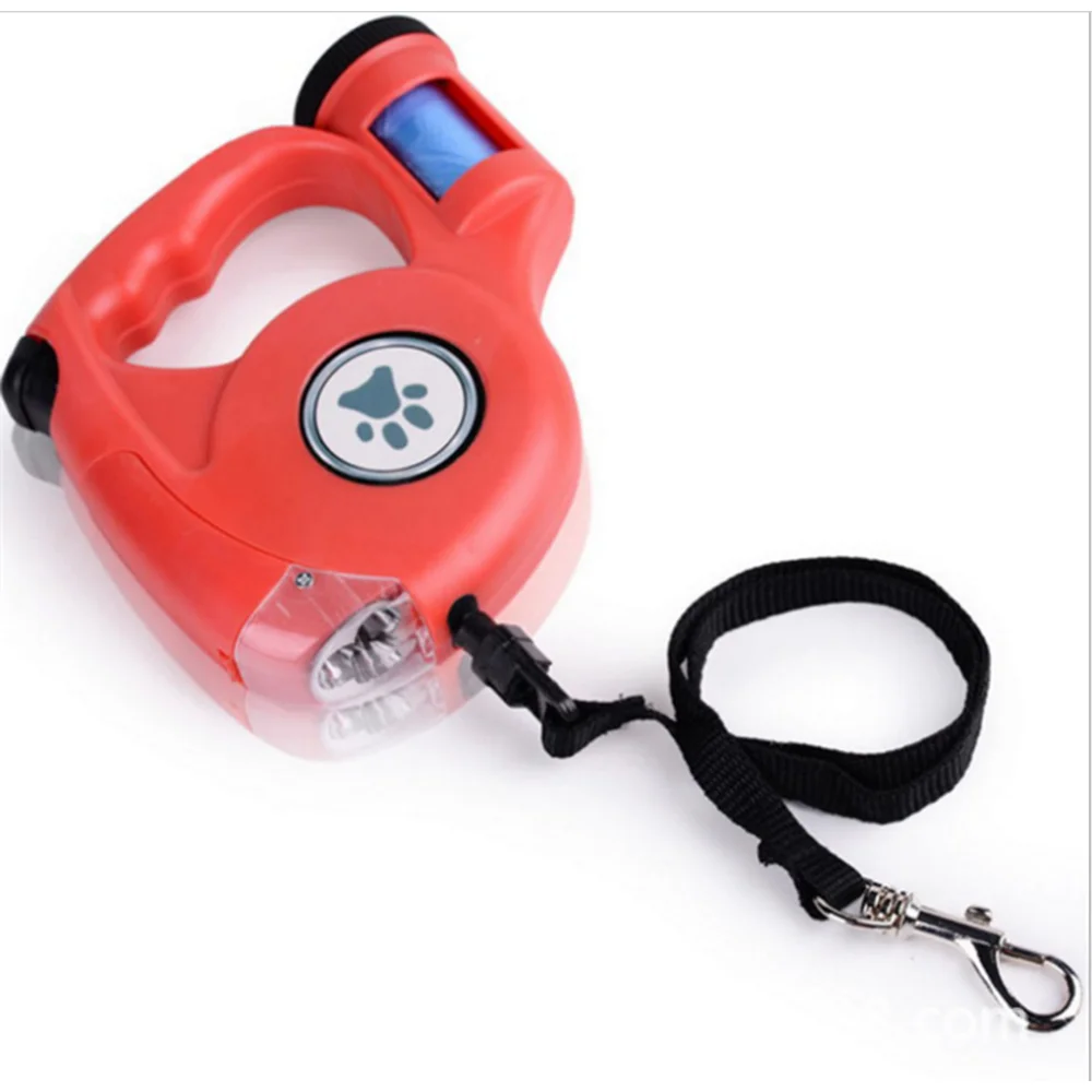 Led Multifunctional Retractable Dog Leash With Led Flashlight And