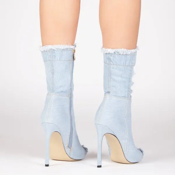 New Arrival Light Blue Denim Customized Brand Ladies Open Toe High Heel ...