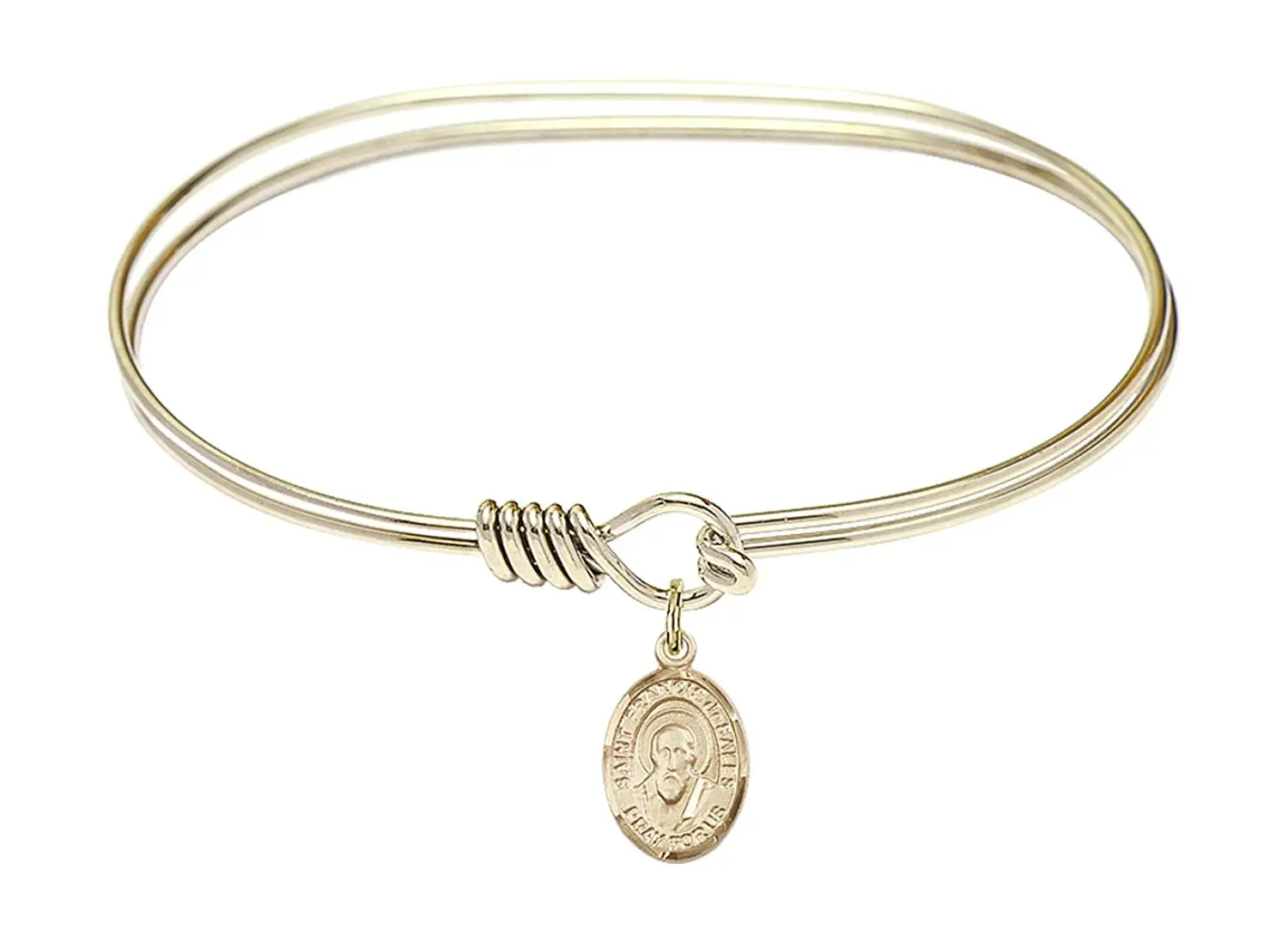 St Christopher Gymnastics Charm On A 8 1//2 Inch Round Double Loop Bangle Bracelet