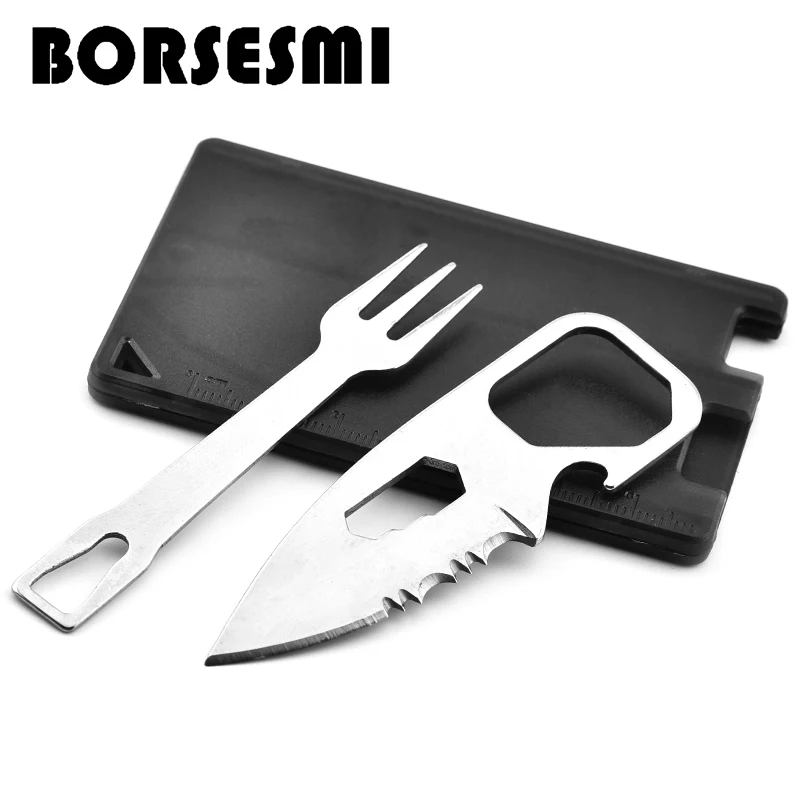 

Amazon Outdoor portable tableware travel pocket fork and knife set Picnic cutlery credit card knife camping cutlery set, Random colors & as photo or customized