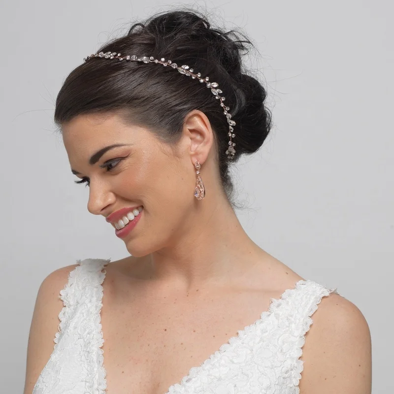 Simple  light gold  crystal rhinestone bridal wedding  high quality hair accessory