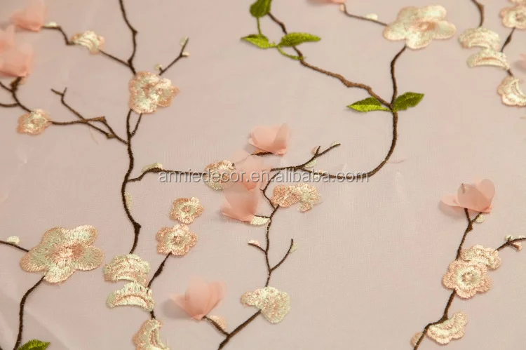 High quality Chiffon flowers Bird embroidery Mesh wedding table cloth
