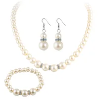 

Gold Plated Elegant Fashion Inlaid Crystal Jewelry Sets Imitation Pearl Earrings Necklaces Ring Set For Women