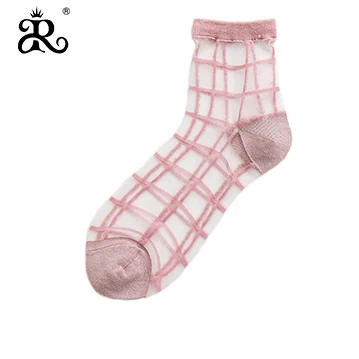

Summer socks female ultra-thin Korean tube socks college wind ins trend lattice glass stockings crystal silk socks, Black burgundy light blue ginger yellow pink