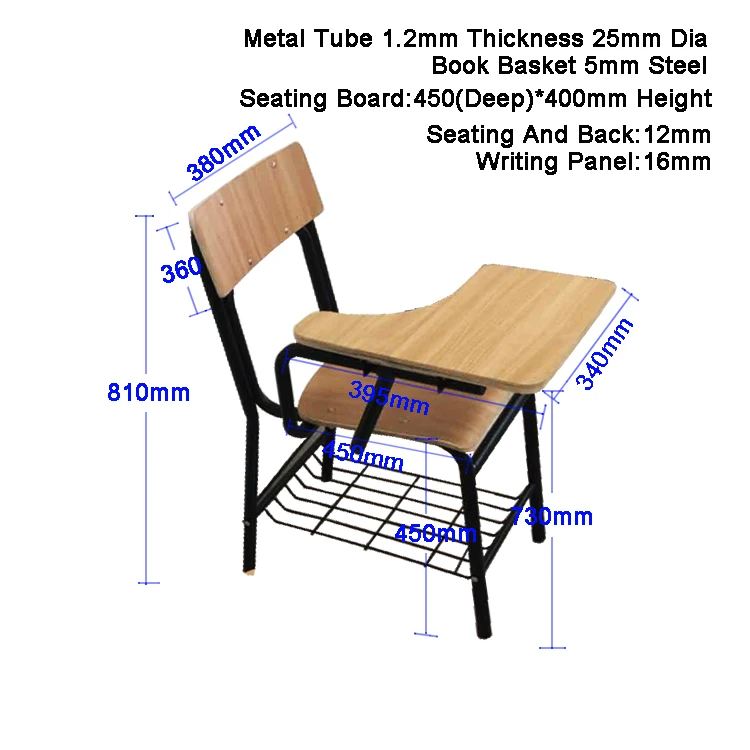 Cheap Plywood Chair Table With Writing Pad For College Student High