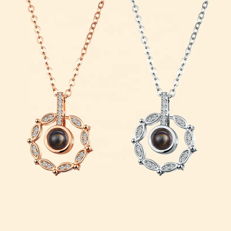 

LIKA Romantic Couple Jewelry Zirconia Eyes Pendant 100 Languages I Love You Projection Necklace, Rose gold;platinum