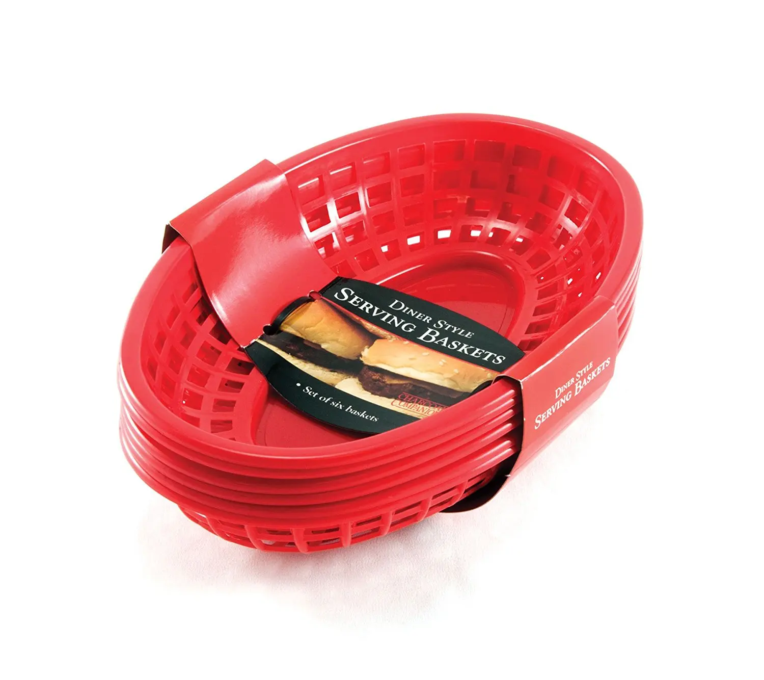 Charcoal Companion CC2019 Plastic Diner Style Serving Baskets, Set of 6, Red