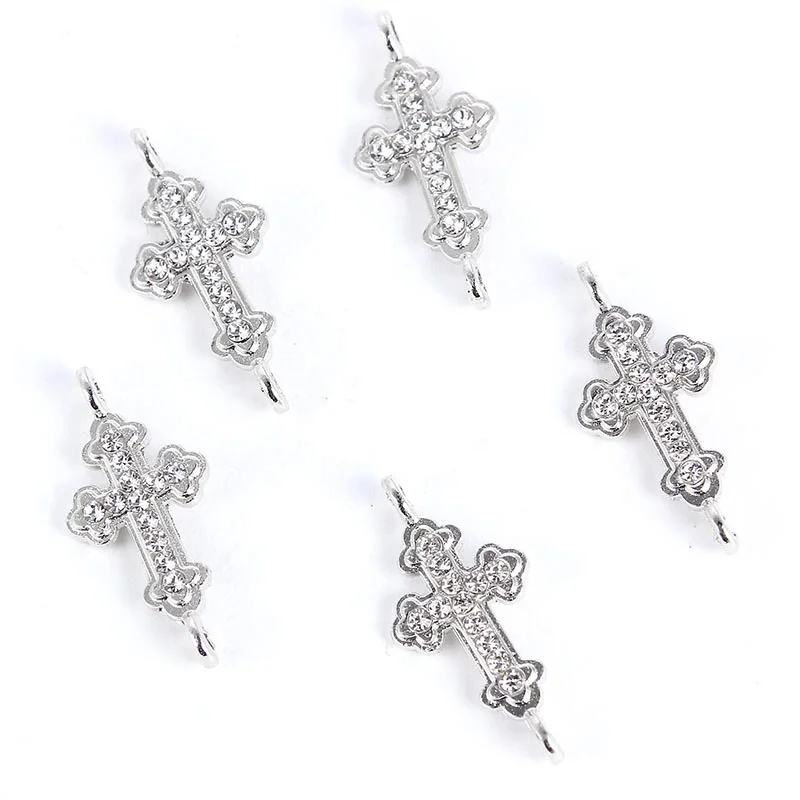 

White K Alloy Crystal Religion Cross Connectors Beads Bracelet Charm For DIY Pendant Necklace Jewelry Findings