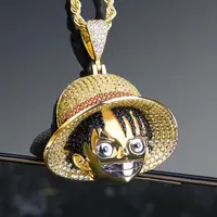 

KRKC&CO 14K Gold CZ Monkey D. Luffy Hip Hop Pendant Hip Hop Jewelry for amazon/ebay/wish online store for Wholesale in Stock