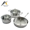 Hot sale capsulated bottom castamel stainless steel cookware 4mm g-type glass lid camping cookware set saucepan fry pan