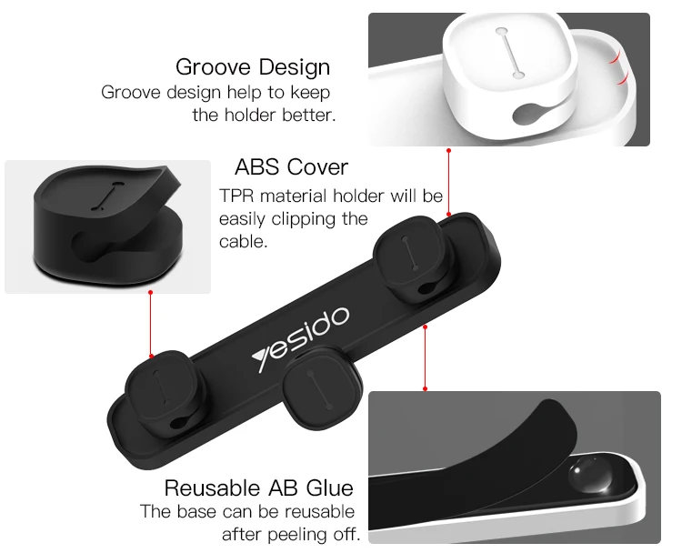 3 Holders Magnetic Cable Clip Holder china Manufacture Silicone Cable Tie For Car Use