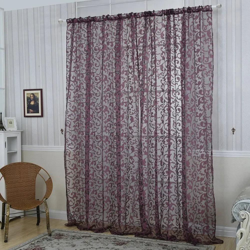 M Egal Romantic Floral Tulle Voile Window Curtain Drape Panel