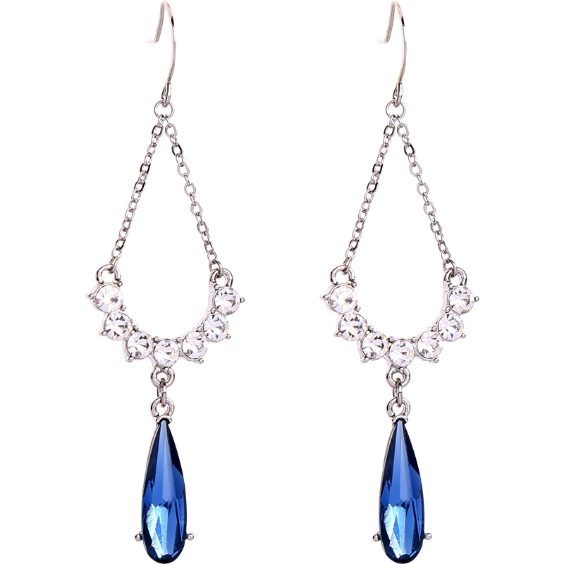 

ed02165d Silver Color Noble Amazon Aliexpress Hot Selling Earrings Teardrop Glass Blue Earrings, Gold