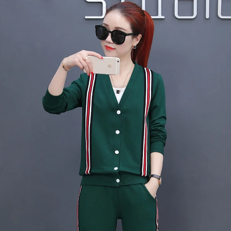 

OEM Wholesale mens women striped side V collar Button hoodies casual pants fashion leisure home women 3 pieces suit, Customer required