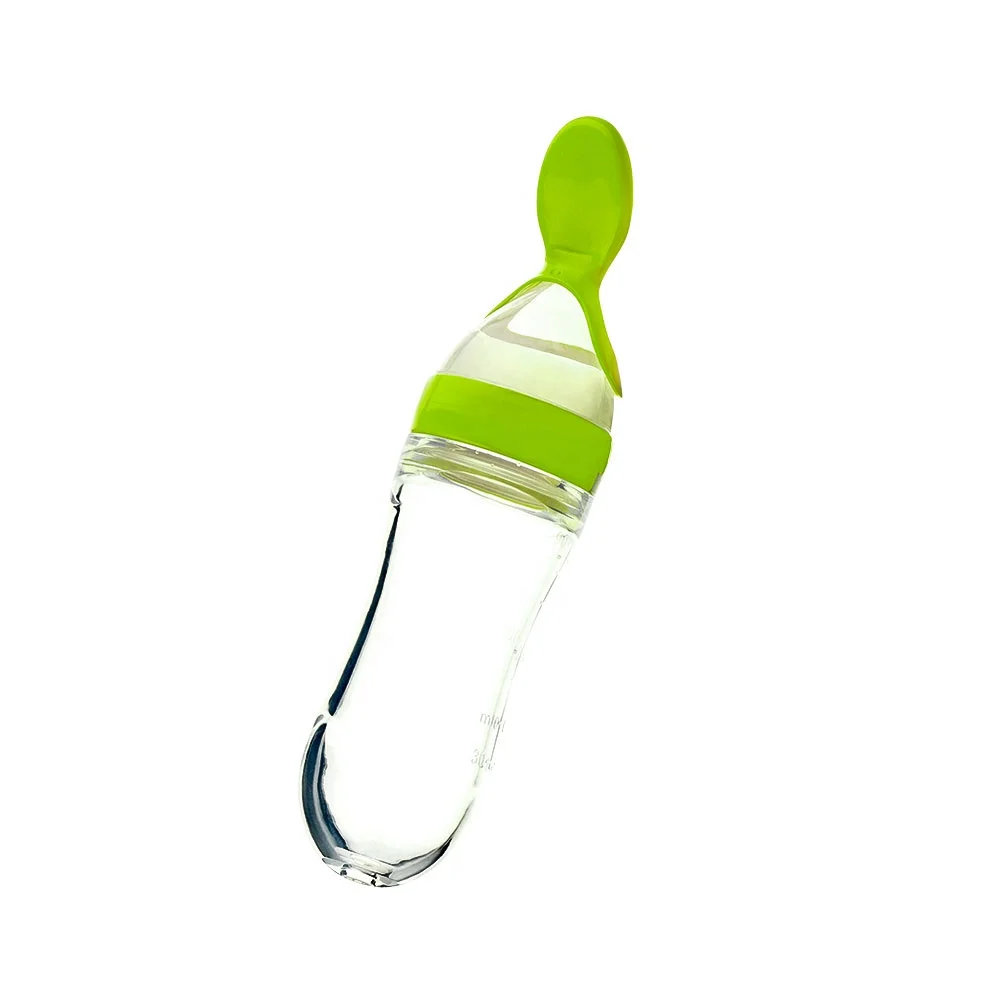 Food Grade Baby Food Feeder With Spoon Silicone Baby Feeding Bottle