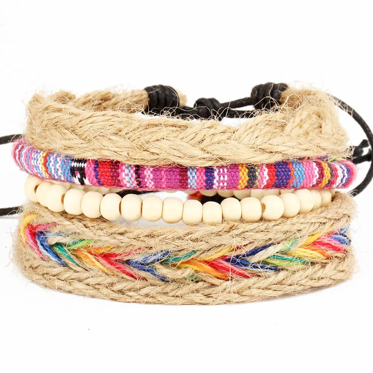 

2019 Fashion Unisex Wooden Beads Jewelry Multilayer Colorful Handmade Woven Friendship String Bracelets, Many colors you can choose