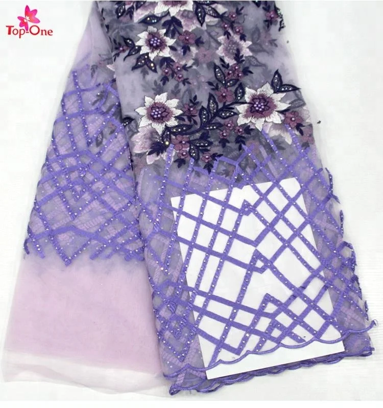 

Top One Embroidery Lilac french tulle lace fabric, N/a