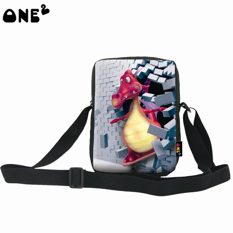 

ONE2 Design dinosaur animal polyester single shoulder messenger bag for university students, As picture