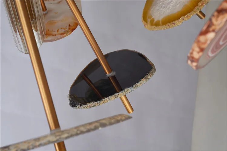 hot sale unique design Colorful Agate Stone round natural ball brass G9 LED Light chandelier