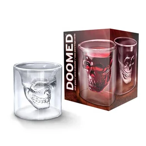 Skull Mug Cup - Pyrex Double Wall Skull Cup - Creative Pirate Thick Mug - 75ml Cocktail, Wine Shot Tumbler For home, Party
