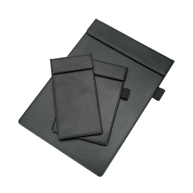 A4/M/S Black Leather Magnetic Folding Clipboard Folder Conference Compatible Filing Product