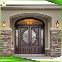 Arc en bois massif d'acajou personnalis&eacute; double portes d'entr&eacute;e avec traverse