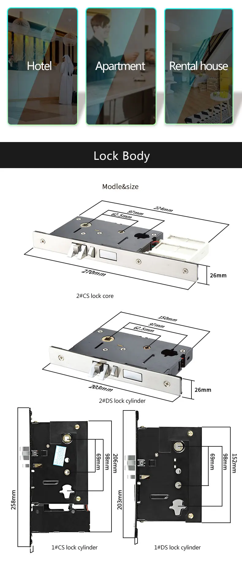 hotel equipments rfid hotel door sensor lock with hotel key card encoder