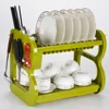 Wideny modern home kitchen 2 tier dark khaki Eco friendly B Type pull down drain plastic dish rack with cover