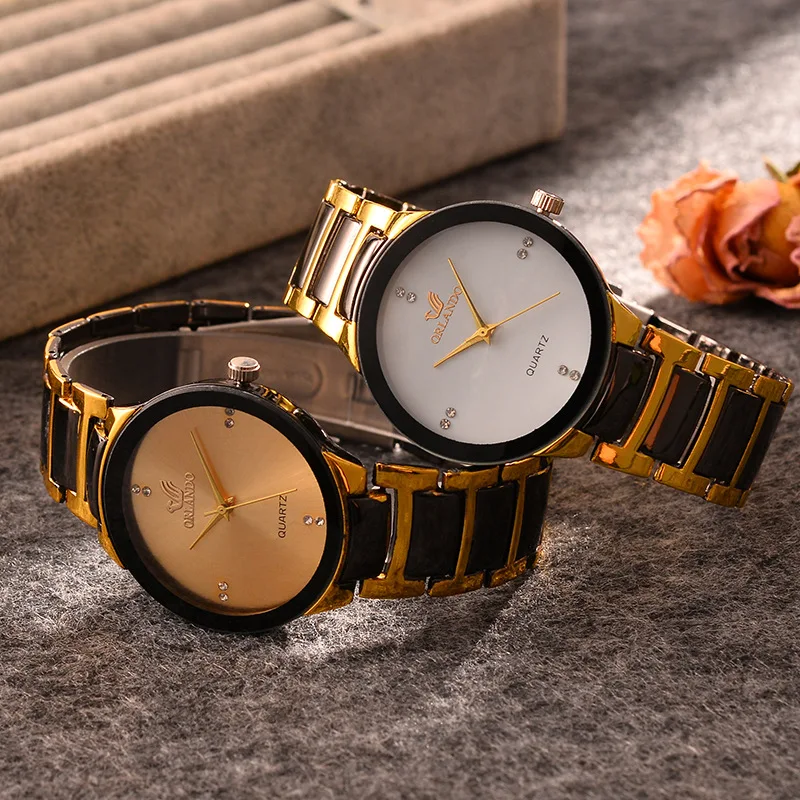 

New gold Strap watch Simple alloy drill steel quartz men watches wholesale