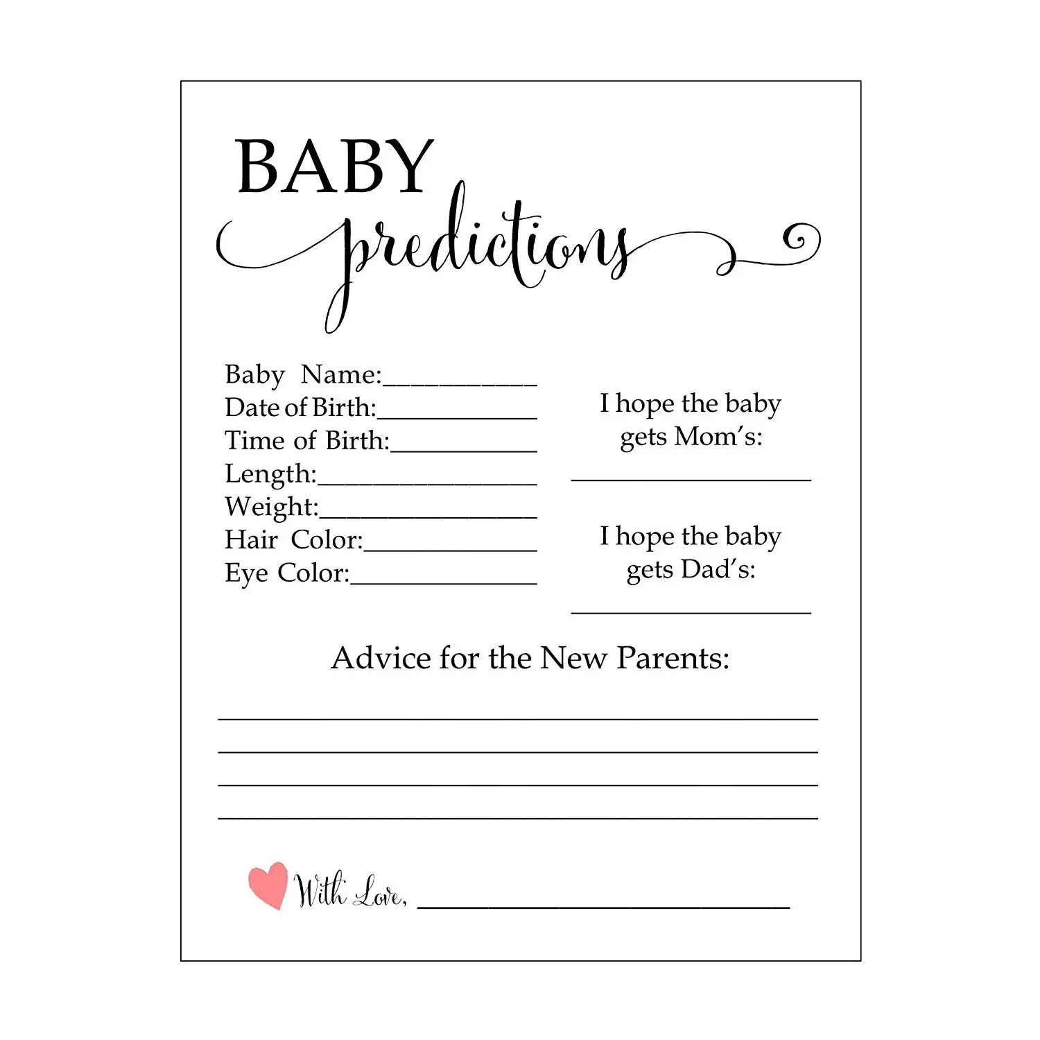 Baby Shower Word Search Game Unisex Pack for 50 guest supplies Sheet Size 5.31 X 8.26 inches