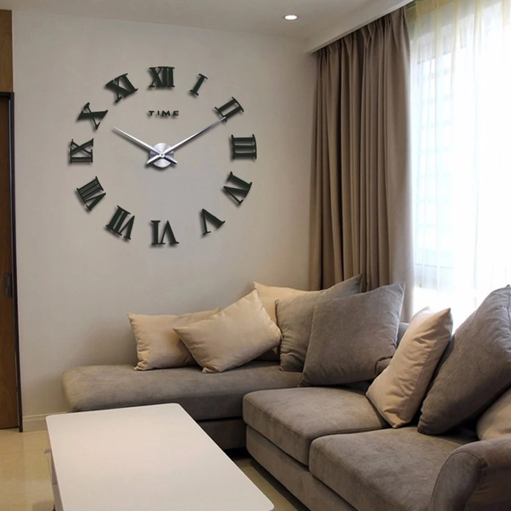 
Preciser 3D DIY Large Clock Acrylic Mirror Effect Kitchen Wall Clock 