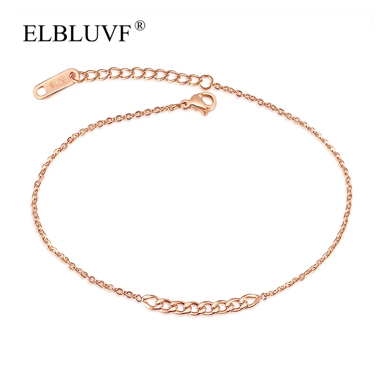 

ELBLUVF Free Shipping Stainless Steel Jewelry Rose Gold Plated Simple Small Chain Anklet