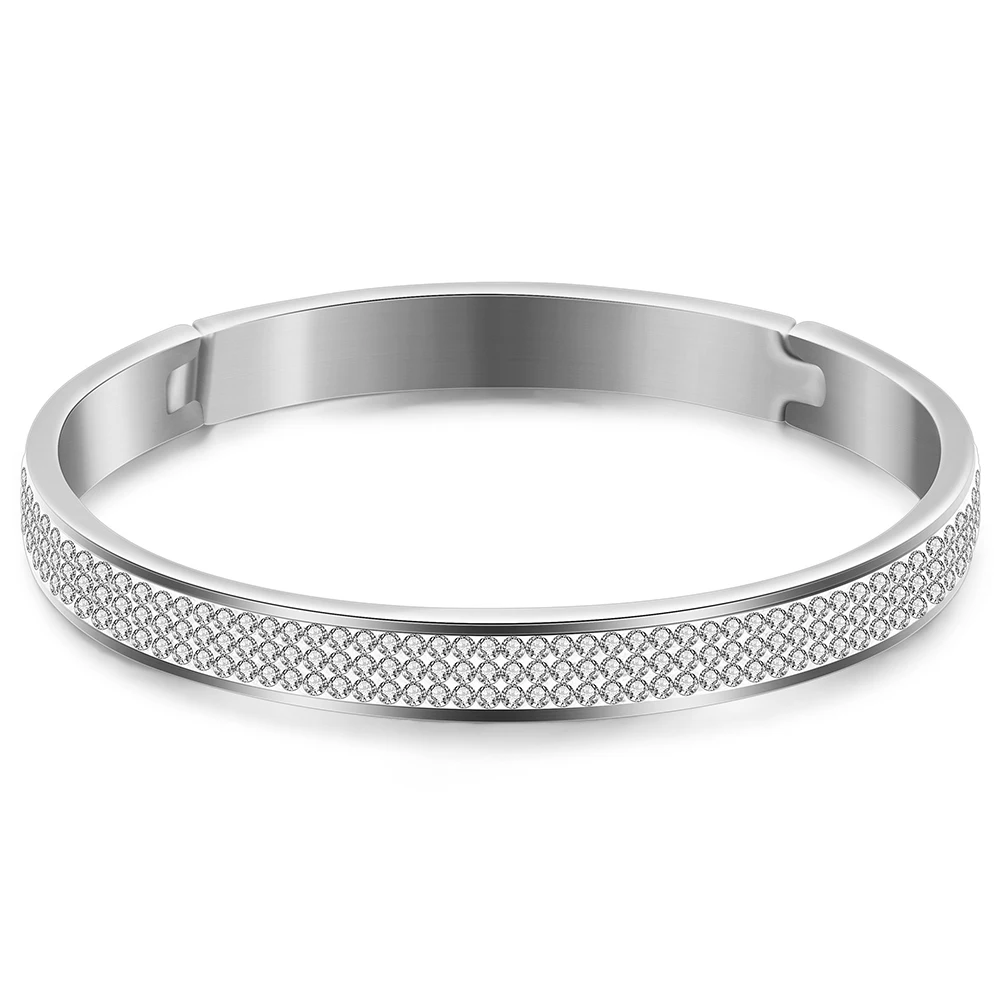 

3 Rows Austria Crystal Stainless Steel Bangle For Woman