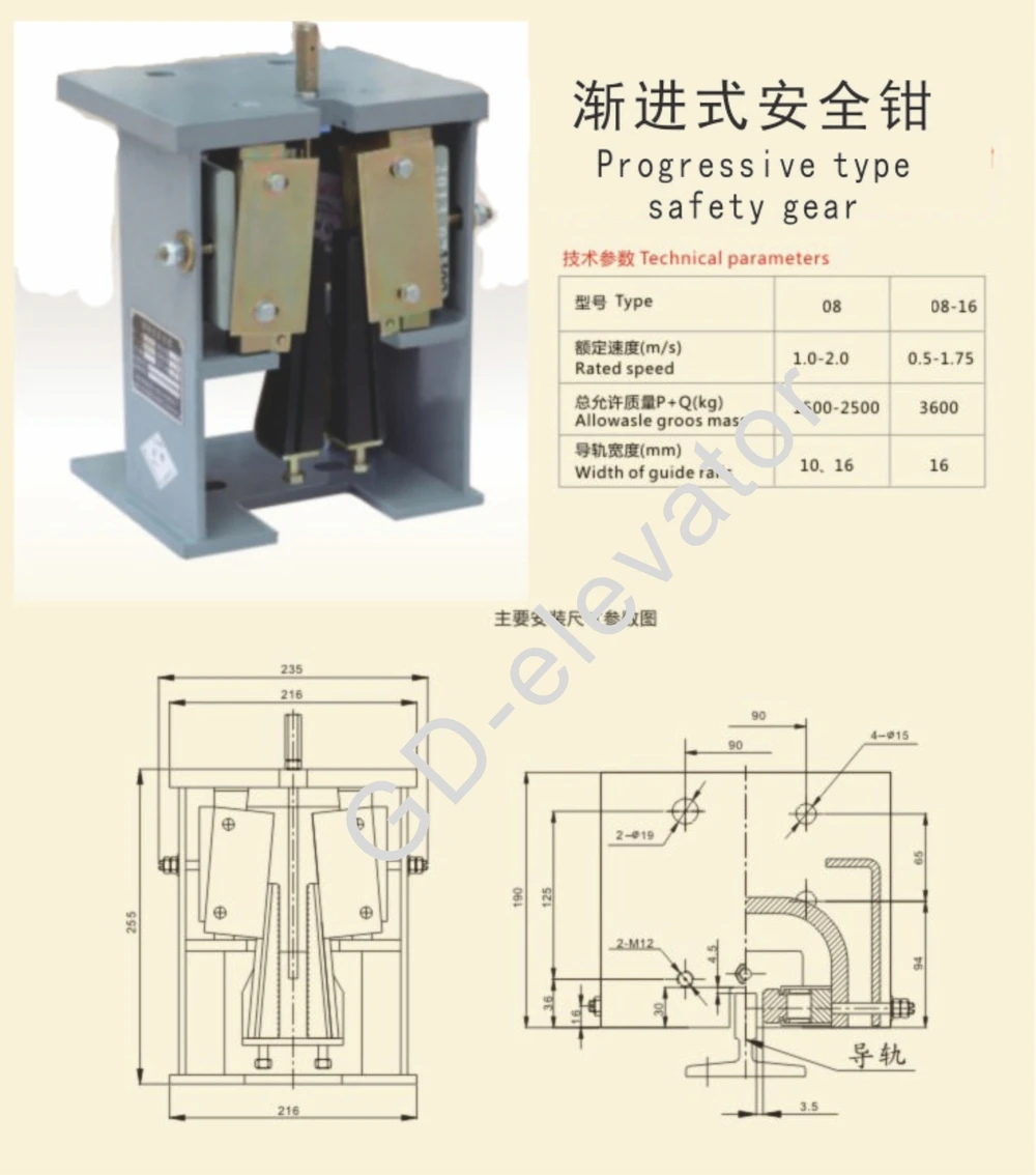 elevator safety device progressive type safety gear