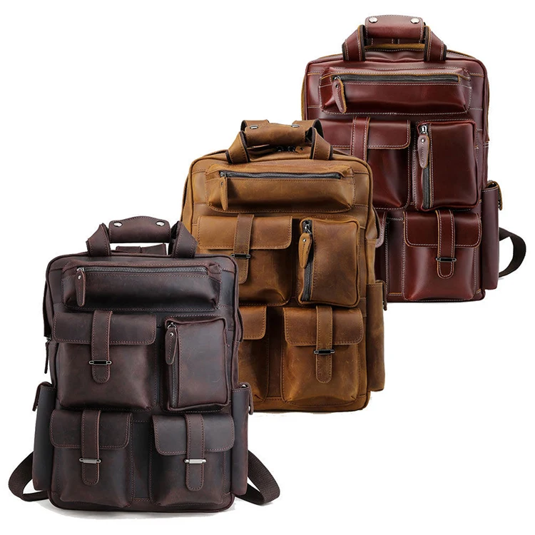 

Tiding Men's Full Grain Genuine Leather Rucksack Retro Laptop Real Leather Backpack Bag For 16 Inches