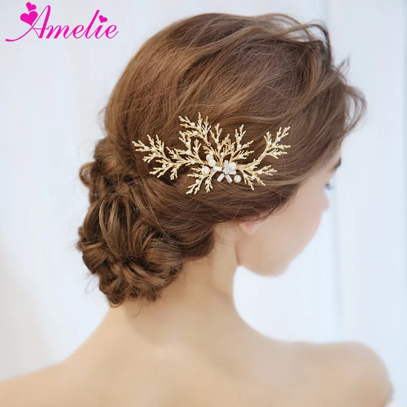 Wedding Bridal Luxury Barrettes Gold Leaf Charm Women Headpiece