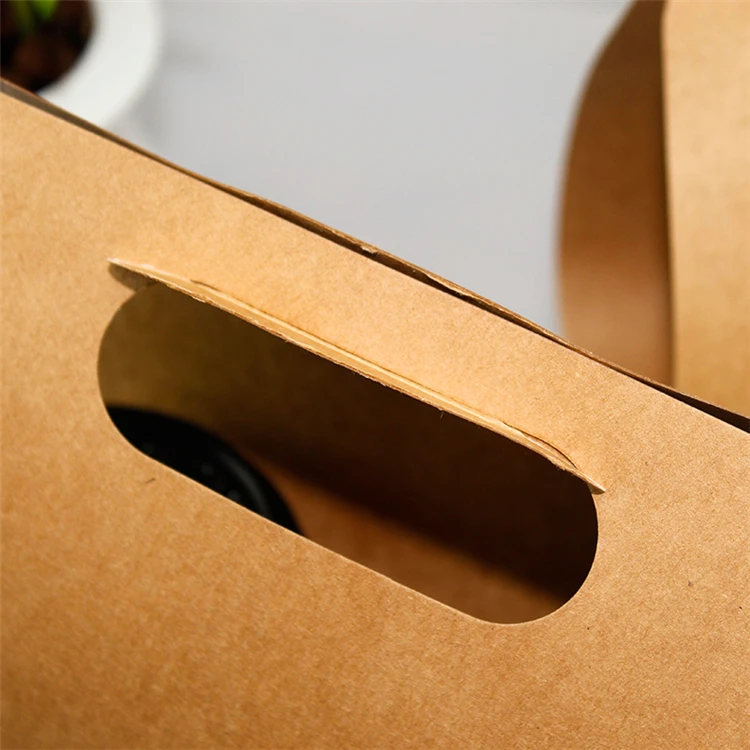 Rigid Cardboard Paper Coffee Cup Holder With Handle Disposable Drink