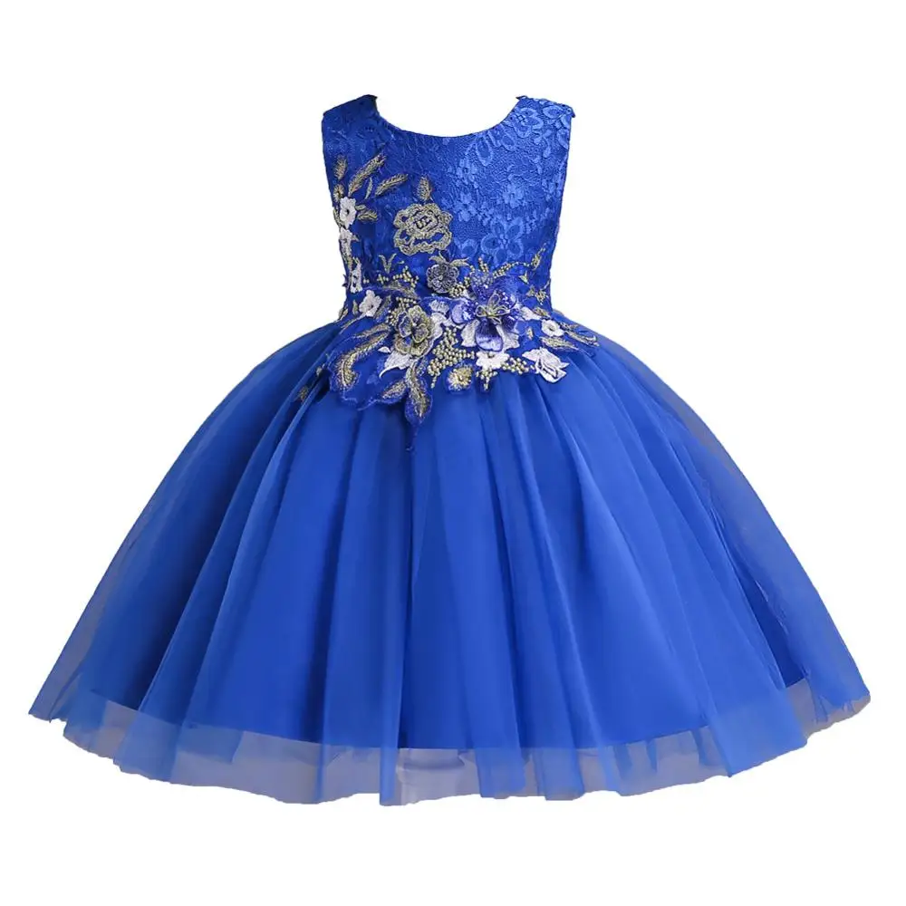 

European and American style kid frocks for party Lace Princess ball gowns flower girl dress for wedding, Blue;rose;champagne;red;purple
