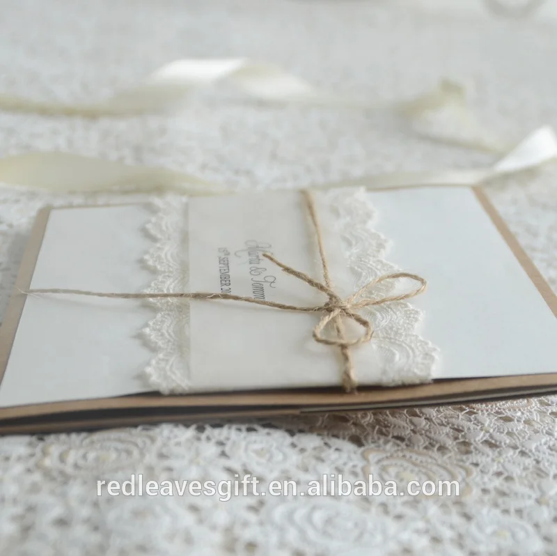 
Lace design kraft paper gift card wedding invitation with rsvp card 