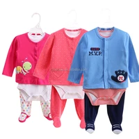 

3 in 1 baby girl clothes set baby footed pajamas matching with short sleeve romper and t-shirt