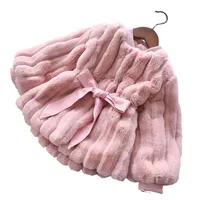 

winter baby girl jacket kids faux fur jacket girl pink blue with big bow korean clothes girl coat children clothes wholesale