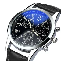 

2018 Casual Cool Men Watch Delicate Fashion Brown Leather Blue Ray Glass Quartz Analog Men Watch MW025