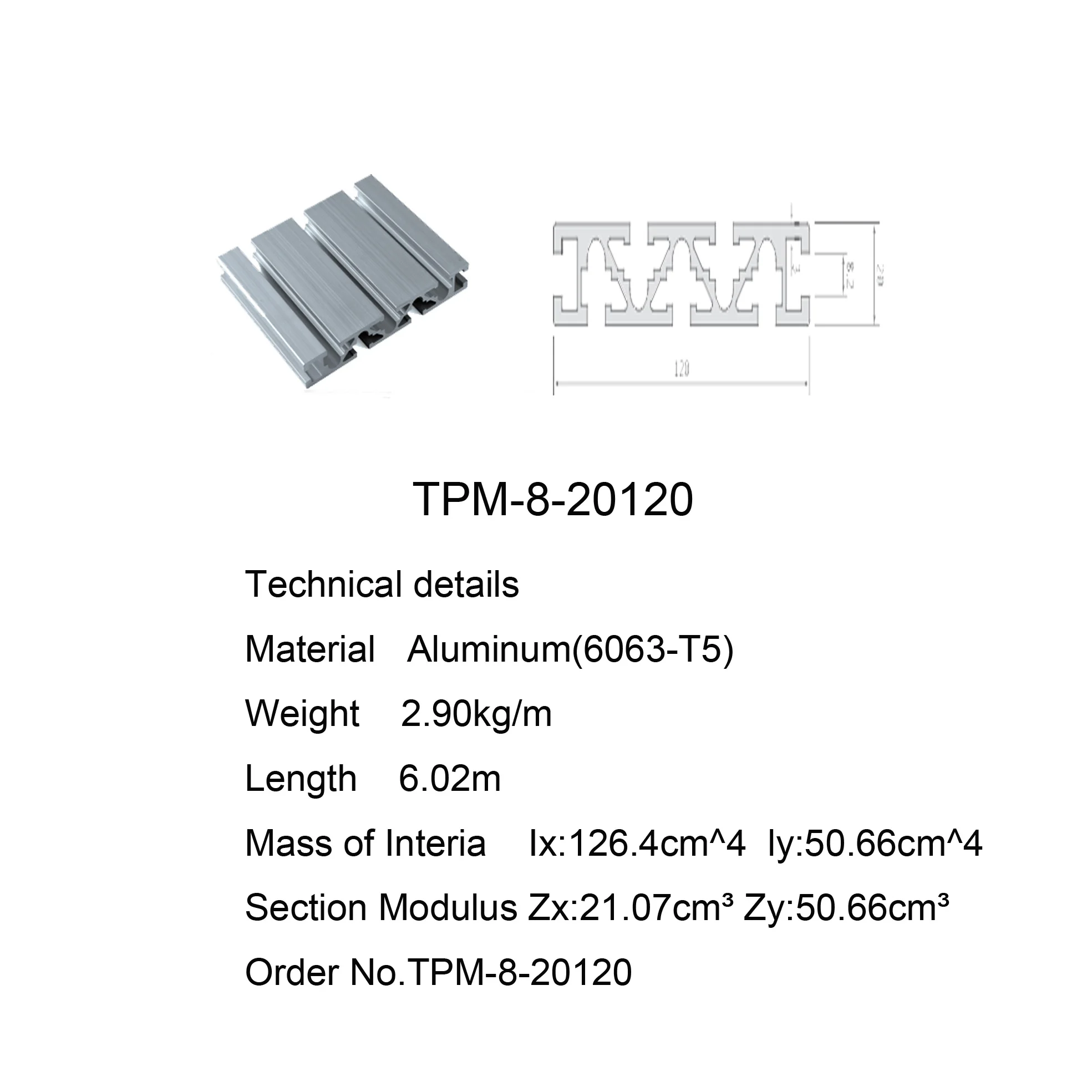 High quality 6063 t5 alloy Profile 6063 Anodized extruded aluminium profile manufacturers TPM-8-20120 for windows and doors
