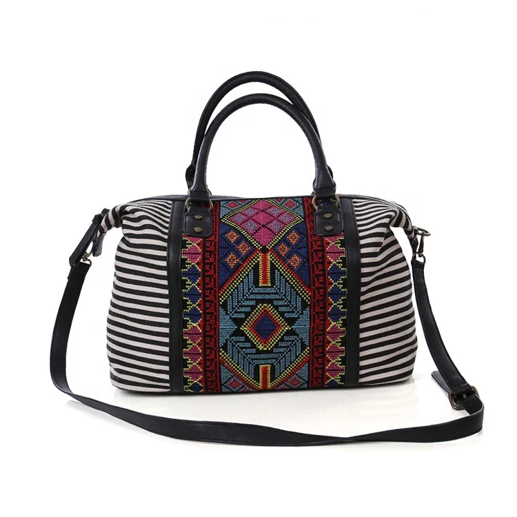 

Wholesale Personalized Custom Blank Ladies Stripe Handbags Aztec Embroidery Purse, Black,khaki,brown