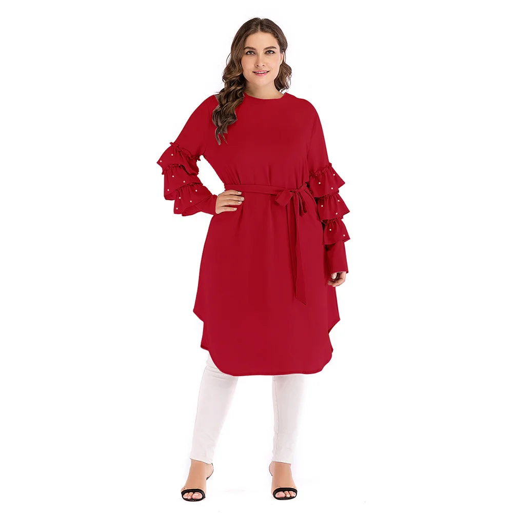 

Muslim Red Color Islamic Long Sleeve Top Plus Size Muslim Women Long Tunic Tops For Women Blouse, N/a