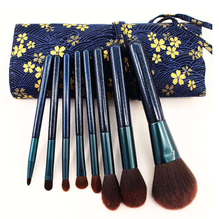 

8pcs wooden synthetic hair customized makeup brush set private label, N/a